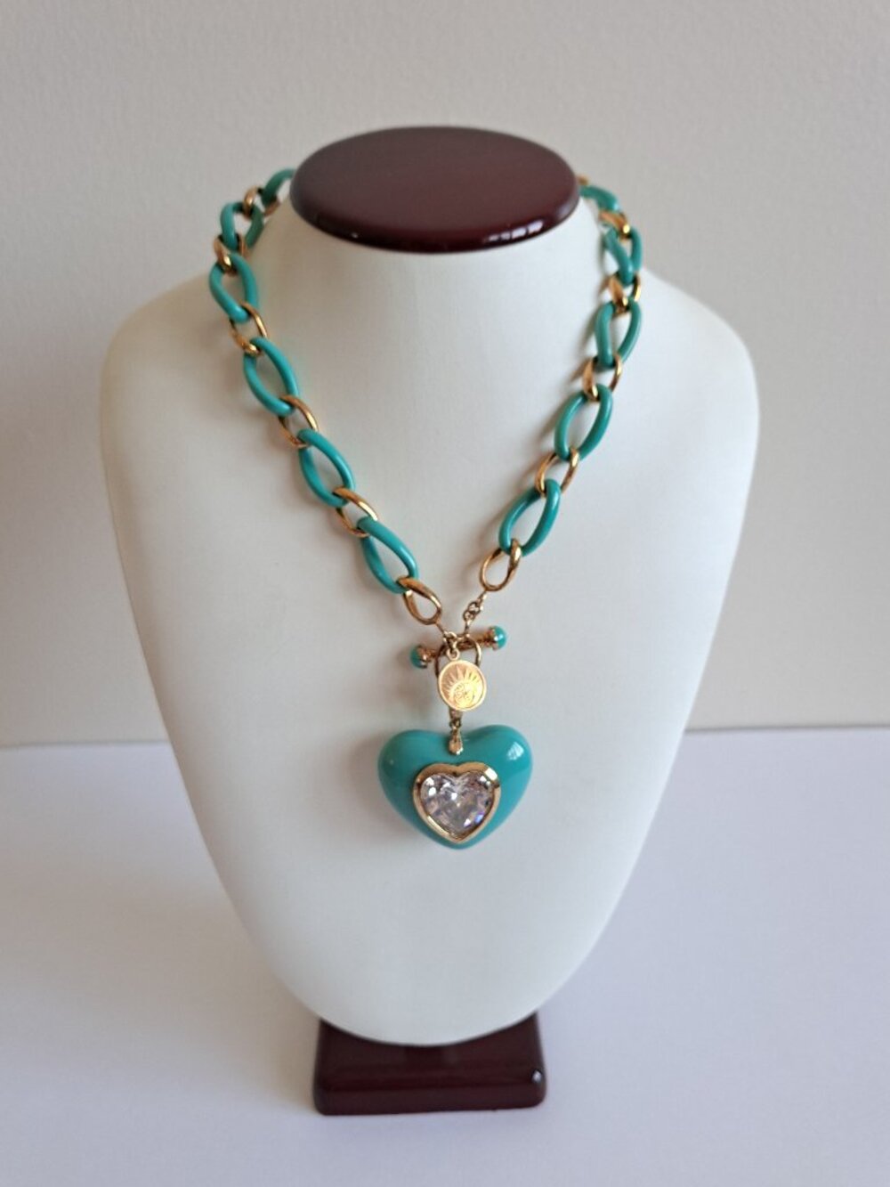 Angelique de Paris Gold Plated Blue Necklace with Heart Pendant